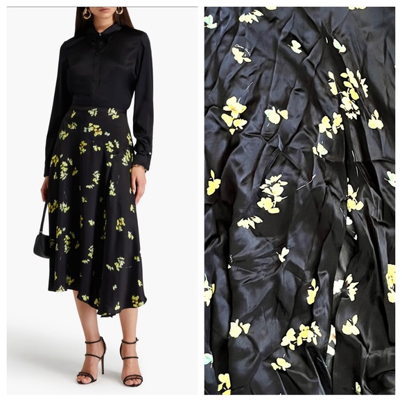 New Cara Cara Callie Scarf skirt black yellow floral shower slit asymmetrical 4 - Picture 1 of 10